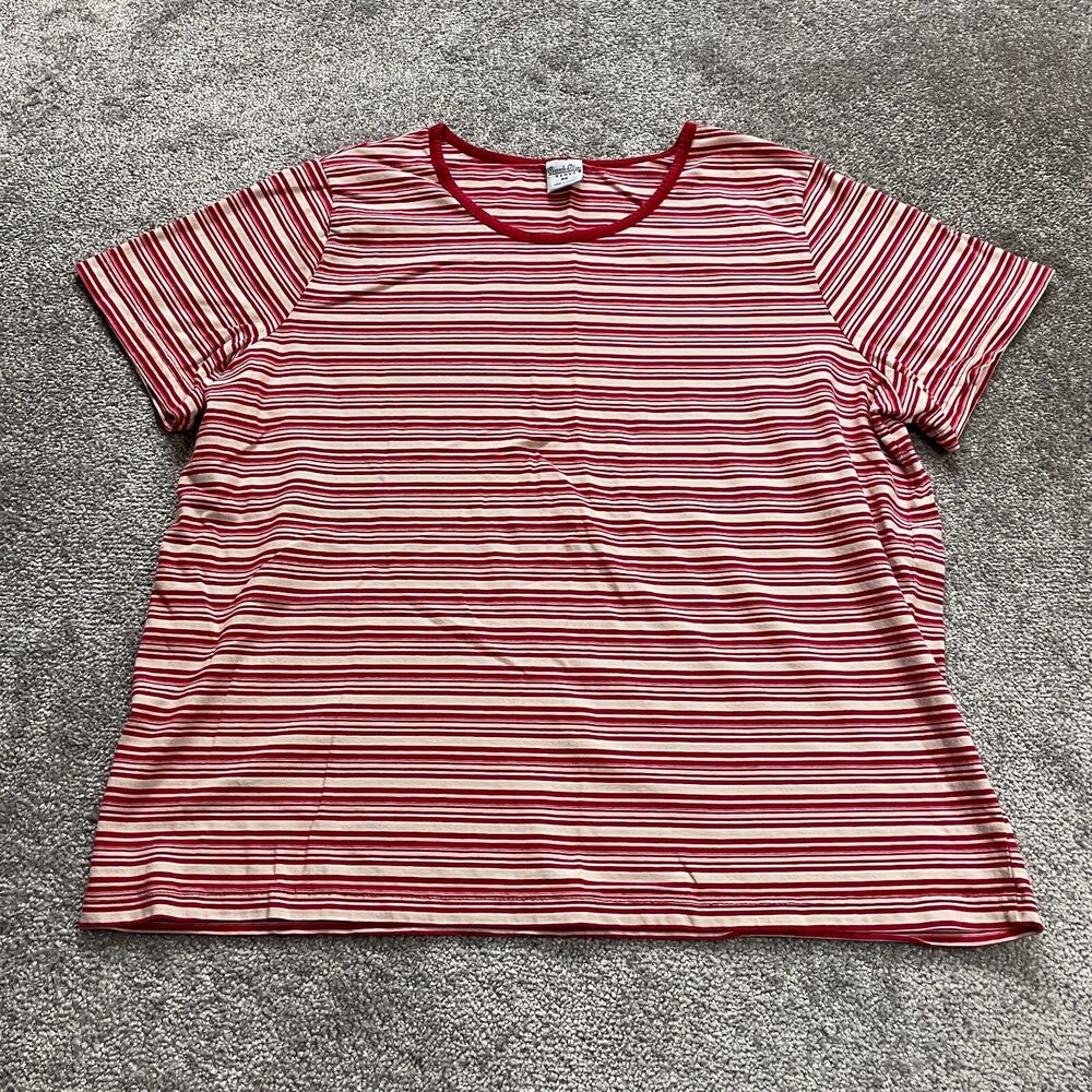 Cascade Blue Shirt Womens 2X Red Striped Short Sleeve Ladies Casual Cotton Top